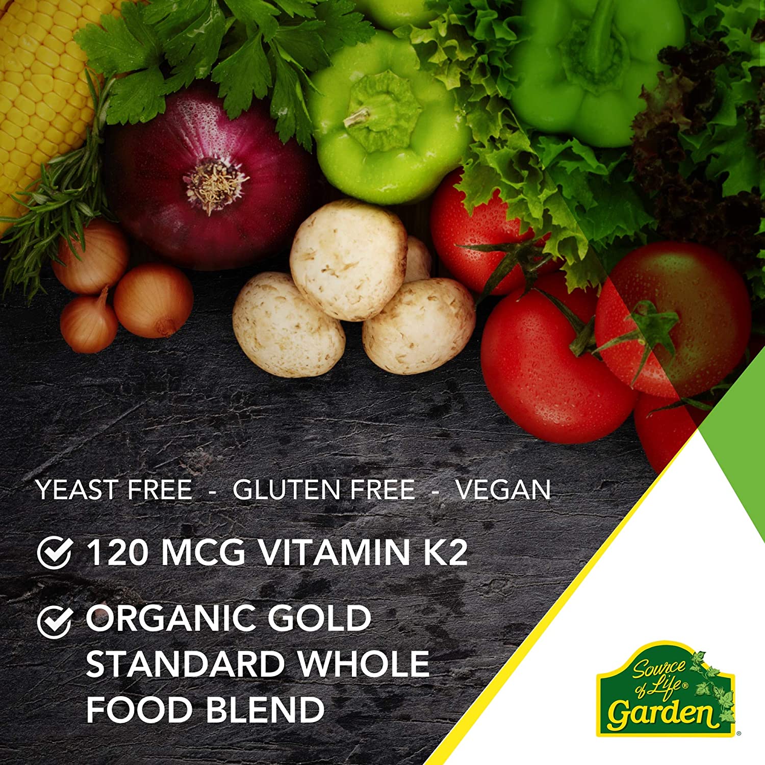NaturesPlus Source of Life Garden Organic Vitamin K2-120 mcg Organic Vitamin K2 MK7 (Menaquinone-7) from Fermented Chickpeas - Image 3