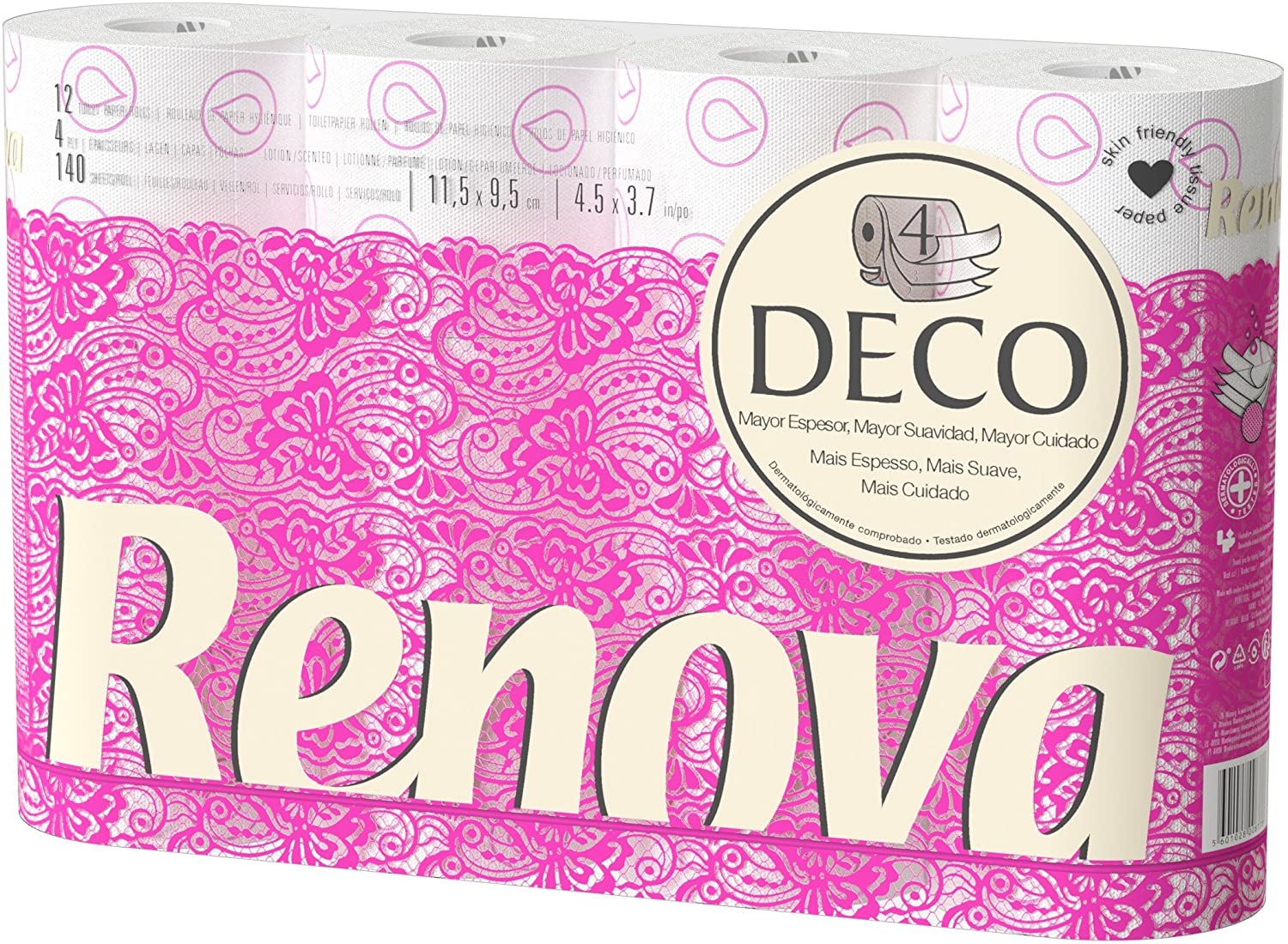 Renova Toilet Roll 4-Ply Decorated White Scented 12 Rollen Roll, Pink, 12 count (Pack of 1)