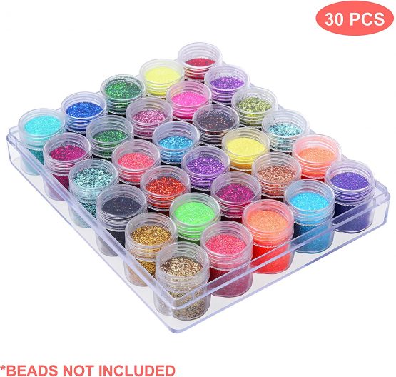 Kurtzy Clear Plastic Bead Storage Organiser Box - 30 Small Removable Compartment Containers with Lids for Diamond Dot Painting Beads, Jewellery, DIY Nail Art, Earrings, Glitter & Embroidery
