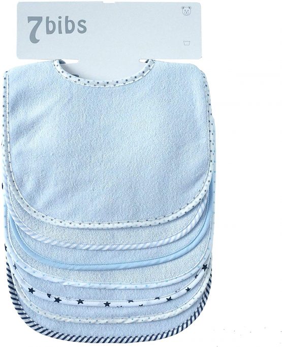 Baby's Double Layer of Cotton Soft Absorbent Drooling Bibs (7 Pieces) (Blue-Waterproof)