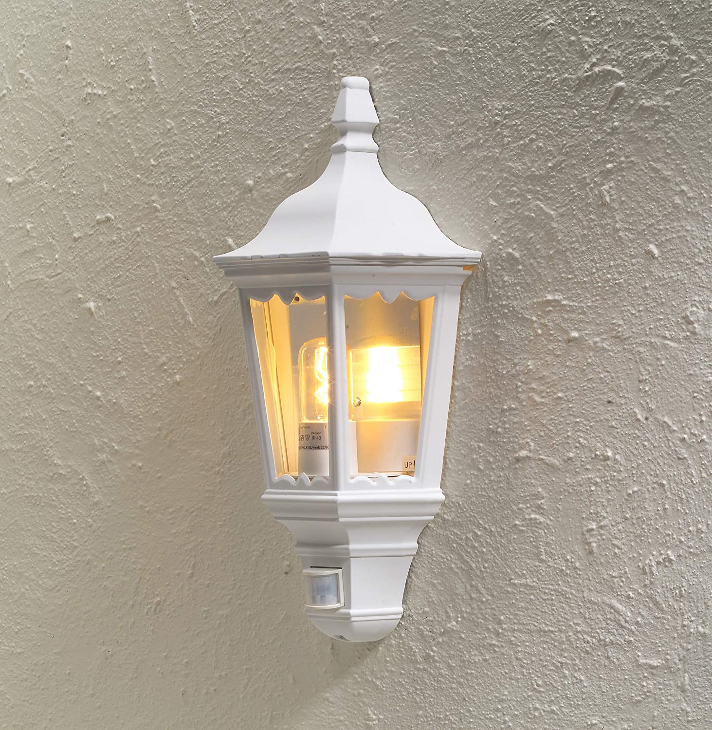 Konstsmide Outdoor Wall Light Mains Powered/Firenze Flush Traditional Lantern with PIR Sensor Motion Detector/1 x 100 W E27 Max Lamp/Clear Acylic Glass/Aluminium/IP43/Outside Light Matt White - Image 2