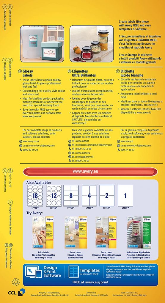 Avery L7769-40 Self-Adhesive Glossy Labels, 4 Labels Per A4 Sheet - Image 2