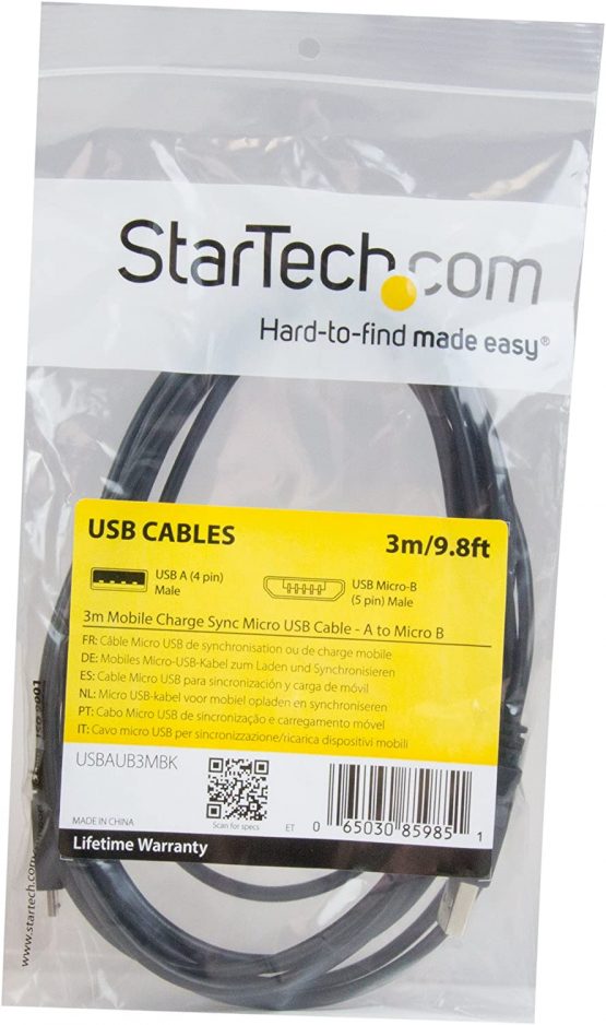 StarTech 3m 10 ft Long Micro-USB Charge-and-Sync Cable -M/M - USB to Micro USB Charging Cable - 24 AWG (USBAUB3MBK) - Image 2
