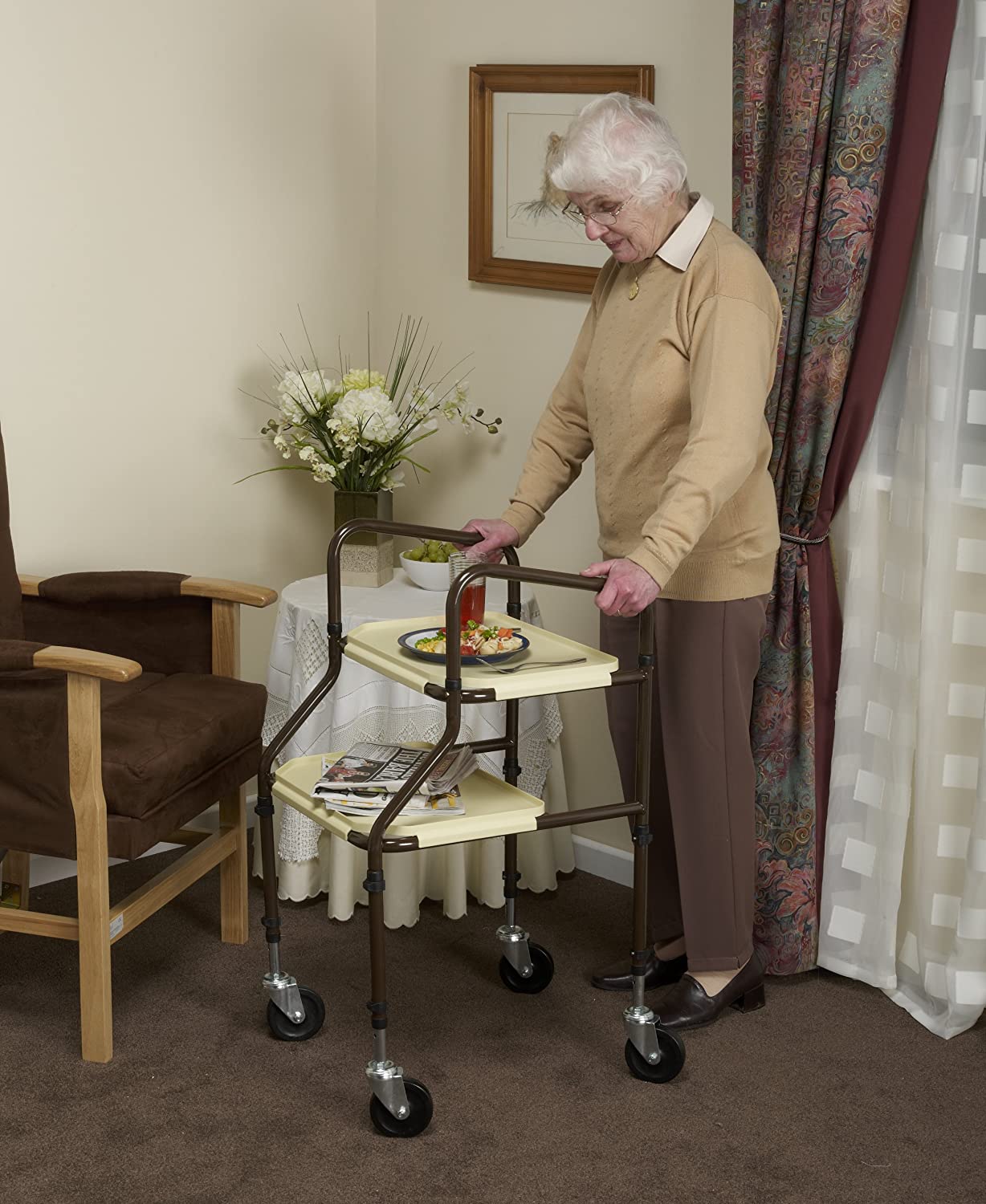 NRS Healthcare M03792 Home Helper Trolley - STANDARD (Eligible for VAT relief in the UK), Brown, Pack of 1 - Image 3