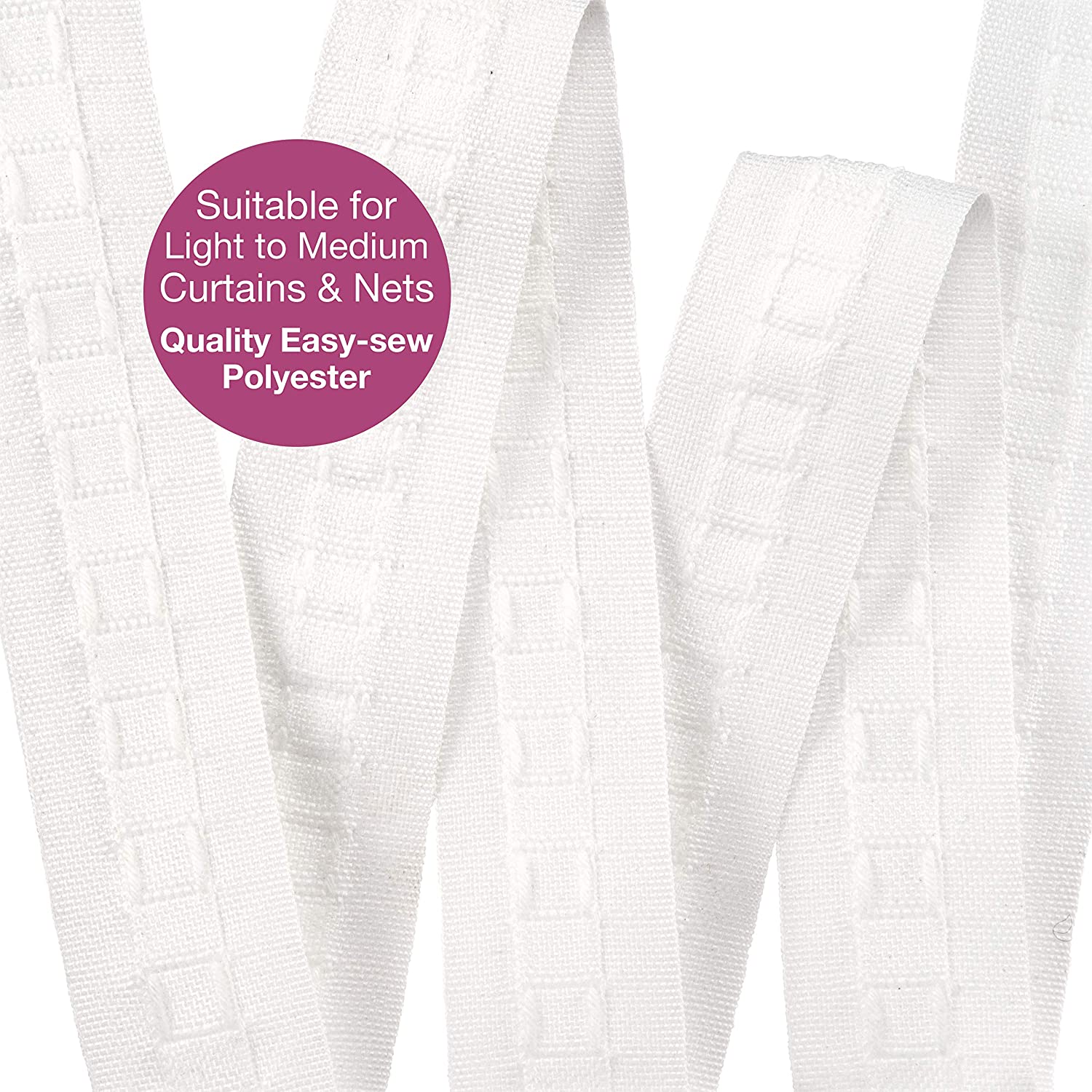 The Bead Shop Curtain Tape, White, 25mm - 10 meters - Image 2
