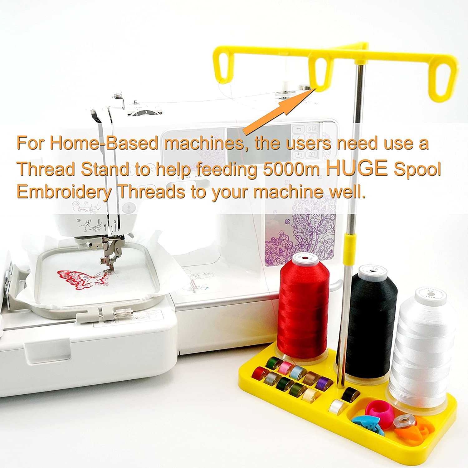 New brothread Set of 2 (White + Black) Polyester Machine Embroidery Thread Huge Spool 5000M for All Embroidery Machines - Image 3