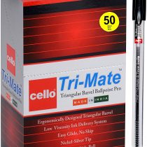 Cello Original Tri-Mate Ballpoint Pens Medium Point 1.0 mm Biros – Black Pens Pack of 50 Smooth Writing (PACKAGING MAY VARY)
