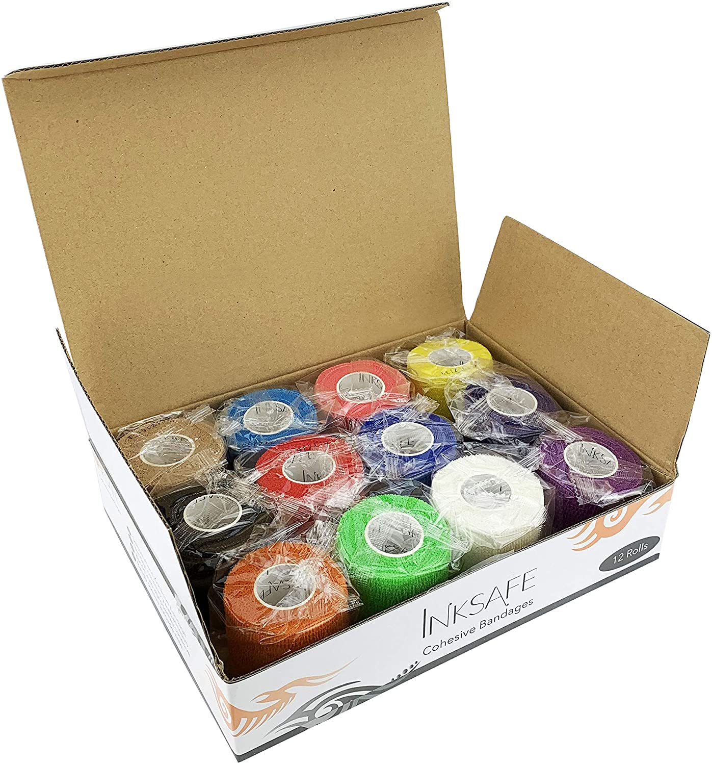 Inksafe Assorted Colours Self Adherent Cohesive Bandages 5cm x 4.5m Box of 12 - Uses Include Vet Wrap, Tape for Wrist and Ankle Sprains - Image 2