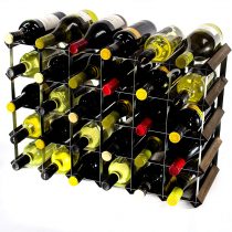 Classic 30 (6x4) Bottle Dark Oak Stained Wood and galvanised Metal Wine Rack Ready Assembled
