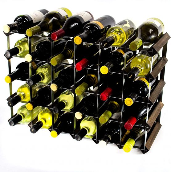 Classic 30 (6x4) Bottle Dark Oak Stained Wood and galvanised Metal Wine Rack Ready Assembled
