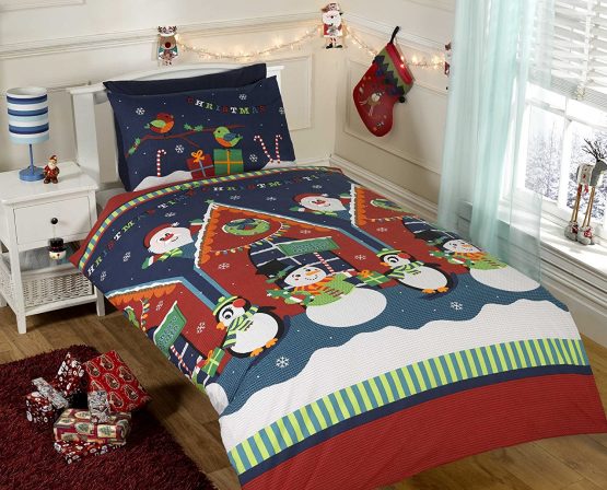 Father Christmas Kids Xmas Snowman Penguin Santa Quilt Duvet Cover and Pillowcase Bedding Bed Set, Multi-Colour, Single