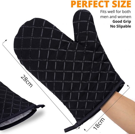 Oven Gloves Heat Resistant double sided Non Slip Silicon oven mitts for Grilling/Cooking/Baking/Barbecue - 1 Pair, Black - Image 3