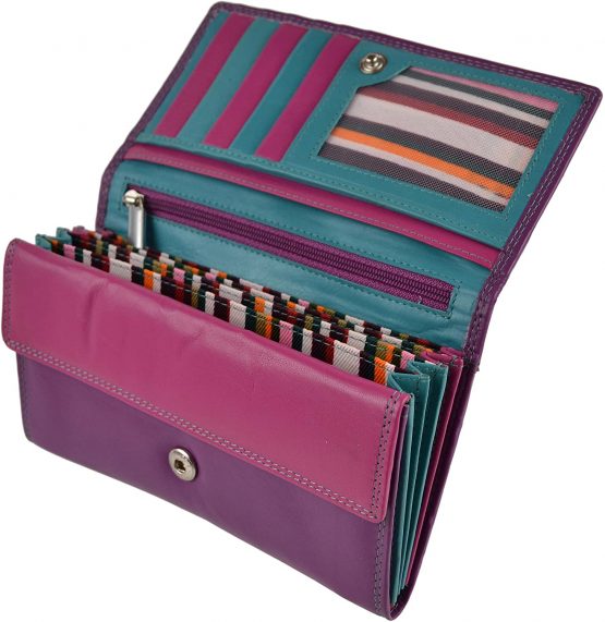 Ladies Long Flap Over Leather Purse/Wallet by London Leather Goods 4 Colours (Sunset) - Image 3
