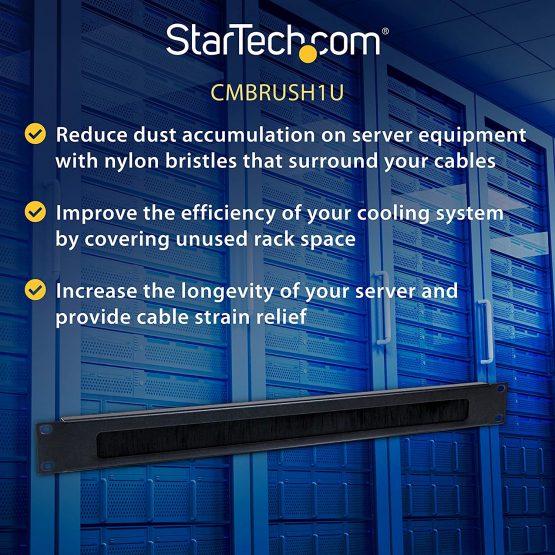 StarTech 1U High-density Brush Strip Cable Management Panel - Sturdy Steel Horizontal Data Centre Cable Management Panel (CMBRUSH1U) - Image 3