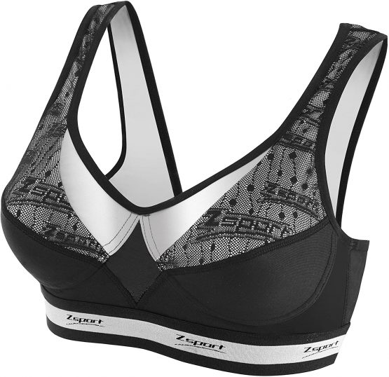 ZSPORT Z Bra Fusion Black Silver Adjustable Straps 100E-85E-38E Women's Sports Bra FR: XL (Manufacturer's Size: 100-E)
