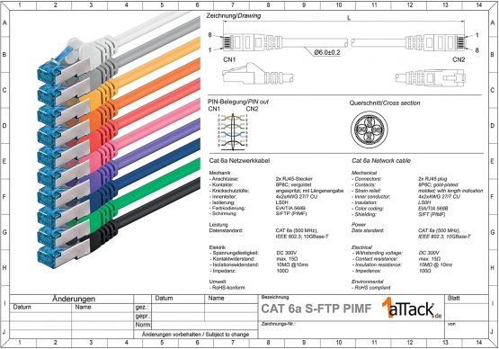 1aTTack 1m - CAT6a - network cable 10 - colors CAT 6 A patch cable 10000 Mbit s SFTP PIMF 500 MHz compatible with CAT5 CAT6 CAT7 CAT8 DSL Internet Switch Router - Image 2