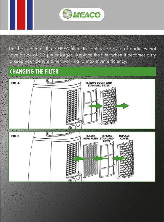 Meaco HEPA 20 Filter Replacement - True HEPA Air Filter Refill Compatible 20L Low Energy Dehumidifier Only - For Cleaner, Healthier Air- White/Black - 19 x 1 x 27 cm - Pack of 3 - Image 3
