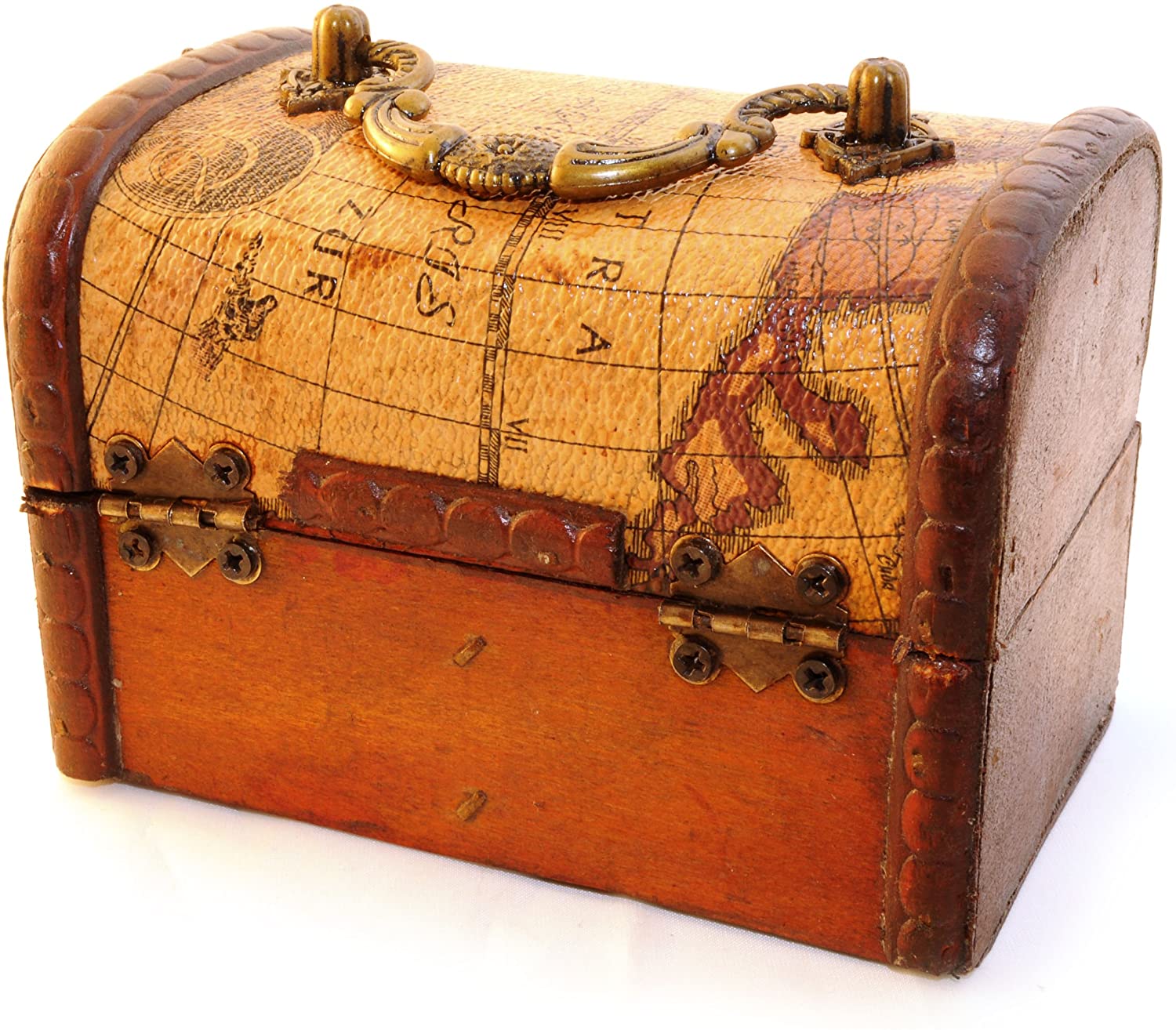 Decorative Treasure Chest (Antique) Maps Style Leather Coated Wooden Box for Storage and Small Parts - Ganzoo - Image 4