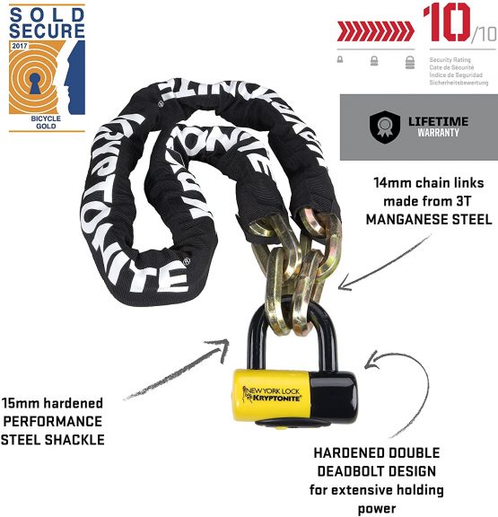 Kryptonite New York Fahgettaboudit 999492 Bicycle Chain and New York Disc Bike Lock, 14mm x 60" - Black/yellow - Image 2