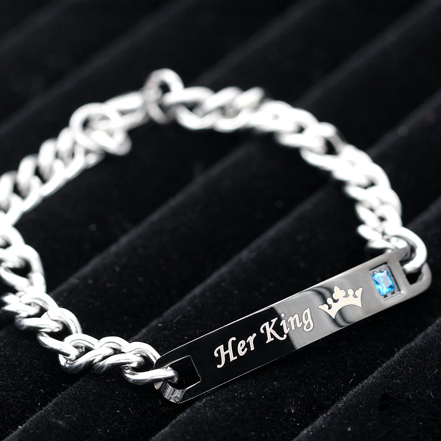 Uloveido A Pair of Titanium His Queen and Her King Couples Bracelet Stainless Steel Cuban Link Chain Bracelets Wedding Valentine's Gift for Men and Women SN116-Pair - Image 4