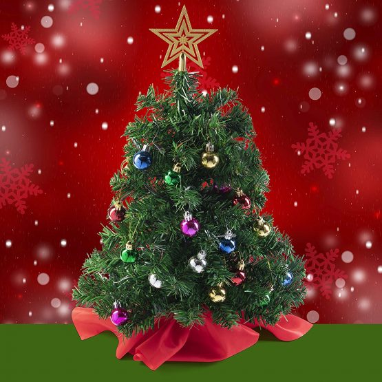 Prextex 22 Inch Tabletop Mini Christmas Tree Set with Star Treetop and Hanging Ornaments for DIY Christmas Decorations - Image 3