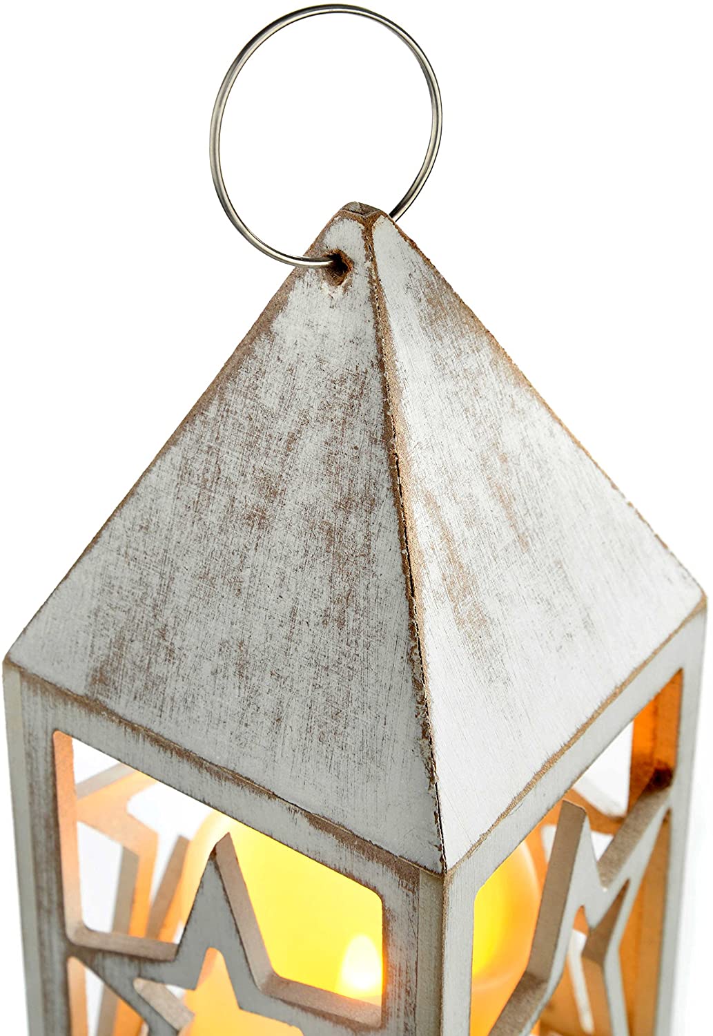 WeRChristmas Pre-Lit Star Lantern Christmas Decoration, Wood, Antique White, 21 cm, 10.5x10.5x21.5 cm - Image 4