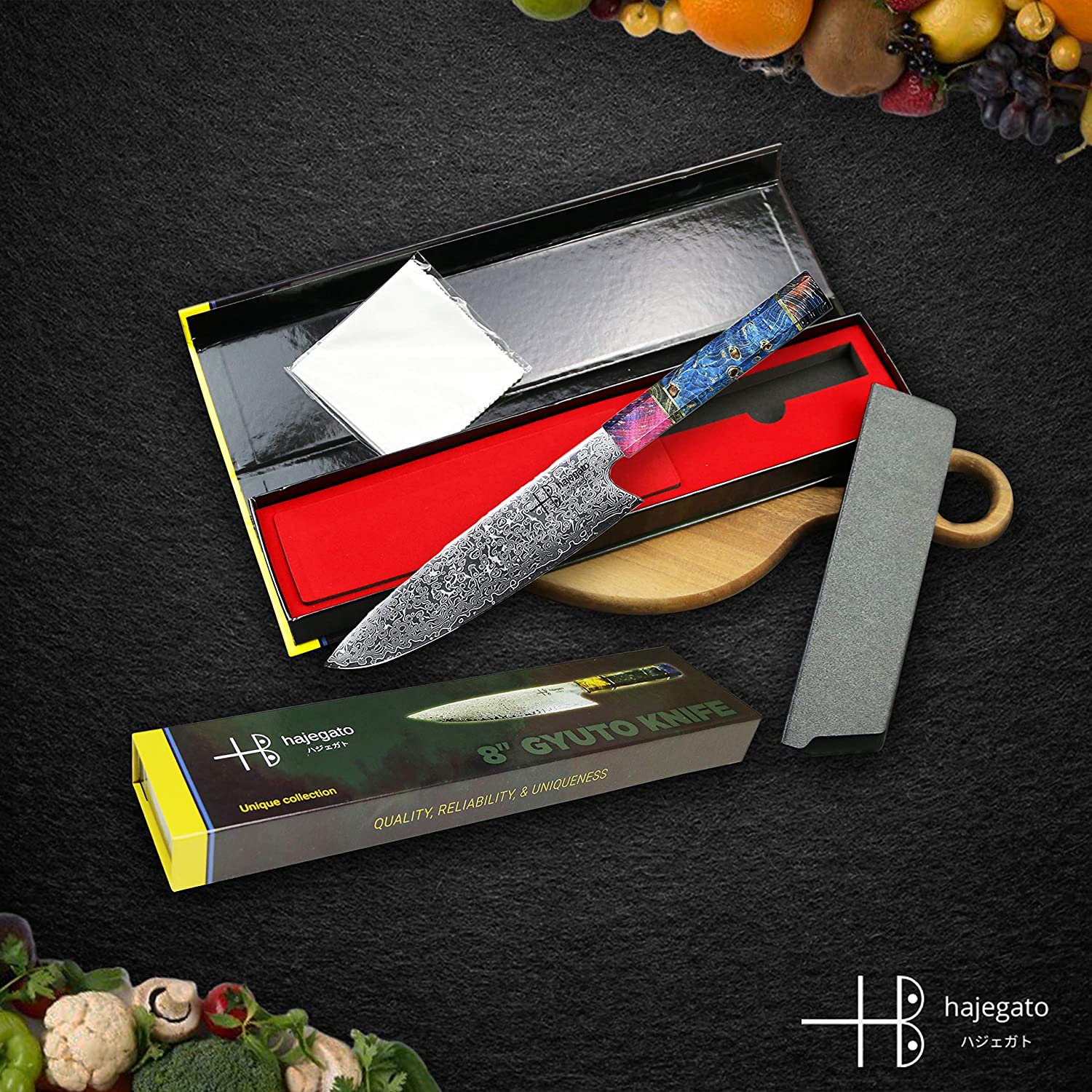 Damascus Chef Knife Gyuto Hajegato Unique One of Kind Handle Professional 8 Inch Japanese Chefs Kitchen Knife Vg10 67 Layers Damascus Steel Knive with Sheath - Image 2