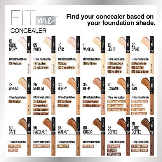 Maybelline Fit Me! Full Coverage Concealer, Matte & Poreless Ultra Blendable, Shade: Light 10, 6.8 ml - Image 4