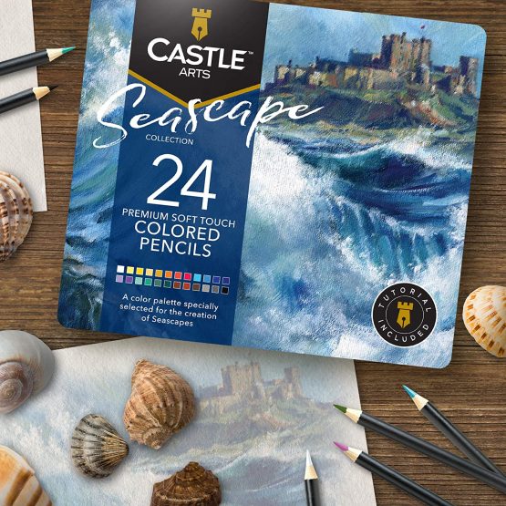 Castle Art Supplies 24 Seascape Coloured Pencils Set for Adults Artists | Ideal Sketching Colouring Drawing high-quality smooth cores | Superior blending & layering performance achieving results - Image 3