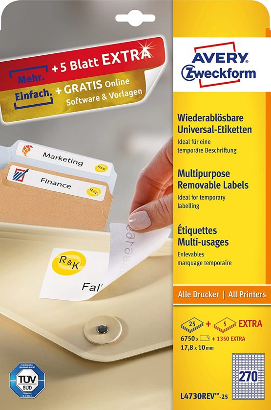 Avery Zweckform L4730REV-25 Universal Labels 17.8 x 10 mm 25 Sheets / 6750 Labels / White - Image 2
