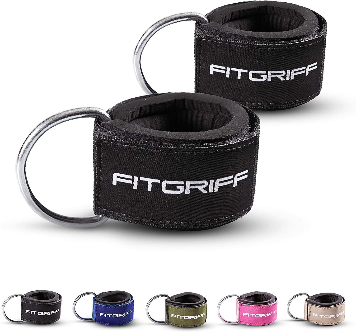 Fitgriff® Ankle Straps for Cable Machines, Heavy Padded Ankle Cuffs (2 pieces), Gym, Workout