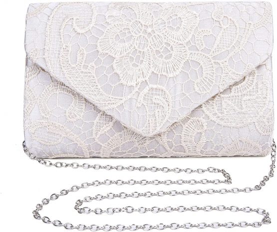 Kaever Ladies Satin Lace Clutch Bag Shoulder Chain Elegant Wedding Evening Bags