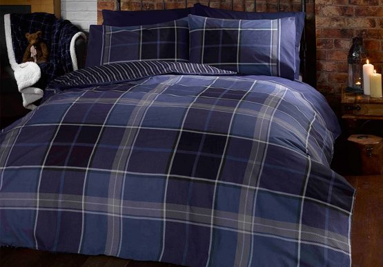 Argyle King Size Quilt Duvet Cover and 2 Pillowcase Reversible Bedding Bed Set, Tartan Check - Blue - Image 2