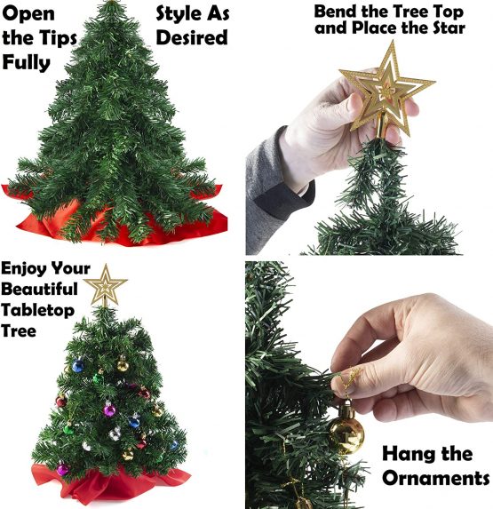 Prextex 22 Inch Tabletop Mini Christmas Tree Set with Star Treetop and Hanging Ornaments for DIY Christmas Decorations - Image 4