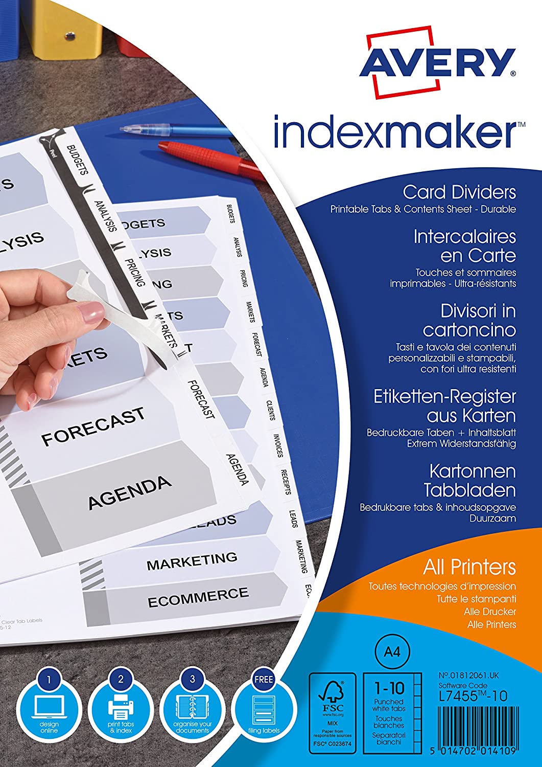 Avery 01812061 A4 IndexMaker Punched Card Dividers with Printable Tabs, 10 Part Dividers - White - Image 4