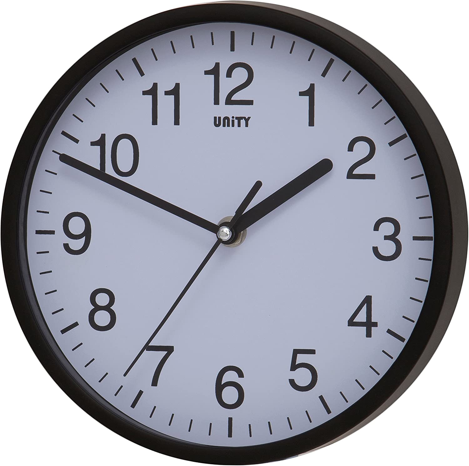 Unity Wall Clock, Radcliffe, Silent Sweep, Modern, Black, 20cm / 8-inch, 20.3 x 20.3 x 4.3 cm
