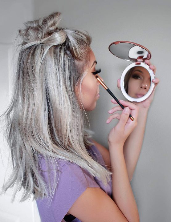 Fancii LED Compact Makeup Mirror for Handbag, 1X/10X Magnifying - Natural Daylight LED, Travel Size, Portable, Large 127mm Wide Illuminated Mirror, Rose Gold (Lumi) - Image 4