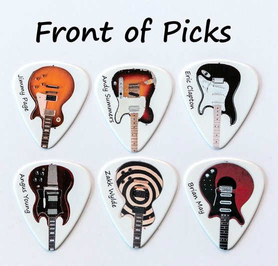 Famous Electric Guitars 6 Guitar Picks Double Sided With Leather Plectrum Holder Keyring - Image 2