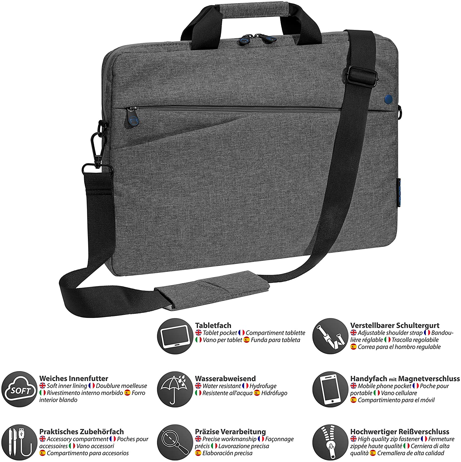 Pedea "Fashion Laptop Bag up to 13.3 Inches Shoulder Bag with Shoulder Strap and Wireless Mouse - Grey/Blue - Image 3