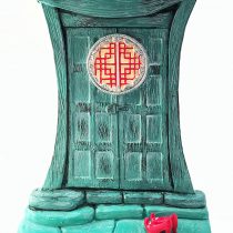 GlitZGlam Miniature Zen Fairy Door for Miniature Garden Fairies and Gnomes - Beautiful Turquoise Asian-Style Zen Fairy Miniature Door with Removable Red Fairy Shoes