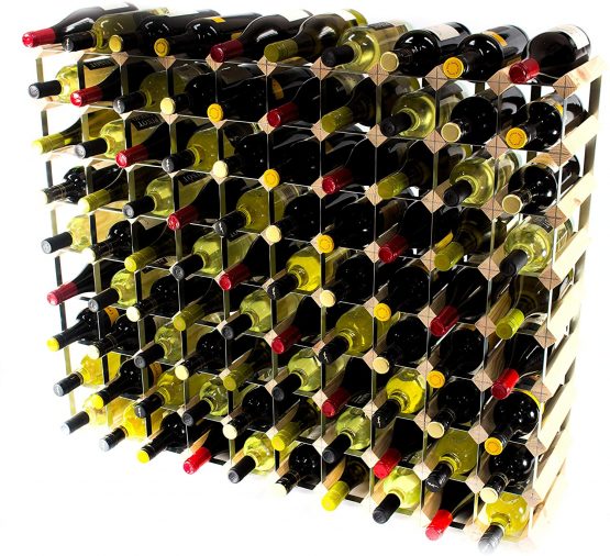 Classic 90 Bottle Pine Wood and galvanised Metal Wine Rack self Assembly