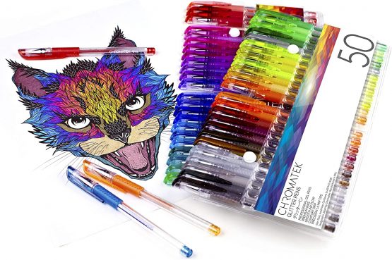 Glitter Pens 100 Set by Chromatek. Best Colors. 200% the Ink: 50 Gel Pens, 50 Refills. Super Glittery Ultra Vivid Colors. No Repeats. Professional Art Pens. New and Improved. Perfect Gift! - Image 4