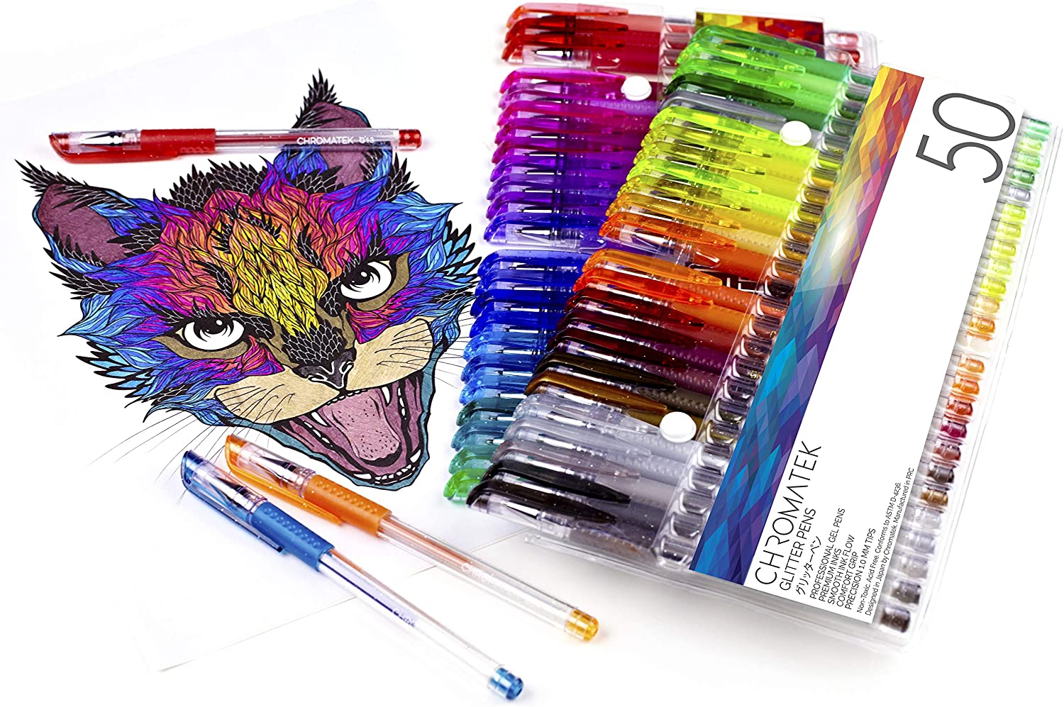 Glitter Pens 100 Set by Chromatek. Best Colors. 200 the Ink 50 Gel