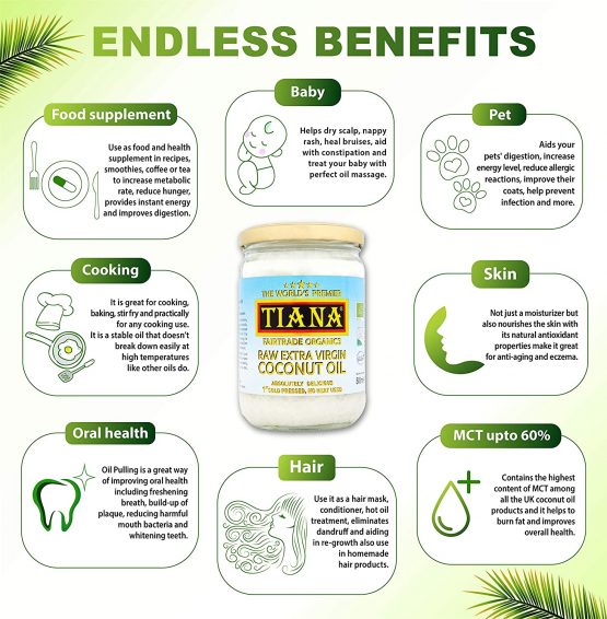 TIANA® Fairtrade Organics Raw Extra Virgin Coconut Oil 500ml | Lauric Acid 57% | Antibacterial | Supports Immune System | Food Supplement | Keto | Ideal for Skin & Hair | Cooking & Baking - Image 2
