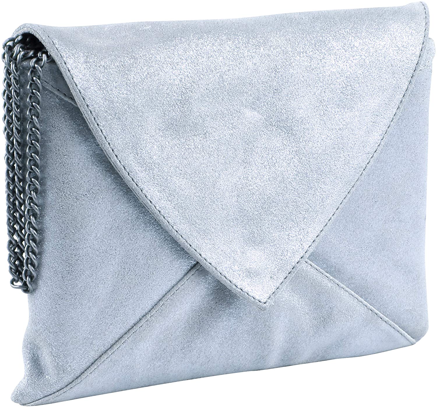 Clairefontaine 'Plume' Iridescent Suede Leather Envelopes Shoulder Bag - Sky Blue, 20 centimeters
