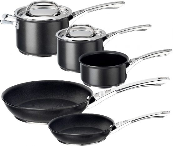 Circulon 80678 Infinite Saucepans and Frypans Set of 5 – Lifetime Guarantee – Non-Stick - stainless steel lids - Hard Anodized Aluminium Cookware, Black - Image 2