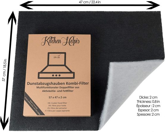 Kitchen Helpis® Grease and carbon filter for cooker hood, cooker hood filter 22.44 x 21.26 in, carbon filter cooker hood, carbon filter sheet, carbon filter extractor fan, cooker hood carbon filter - Image 2