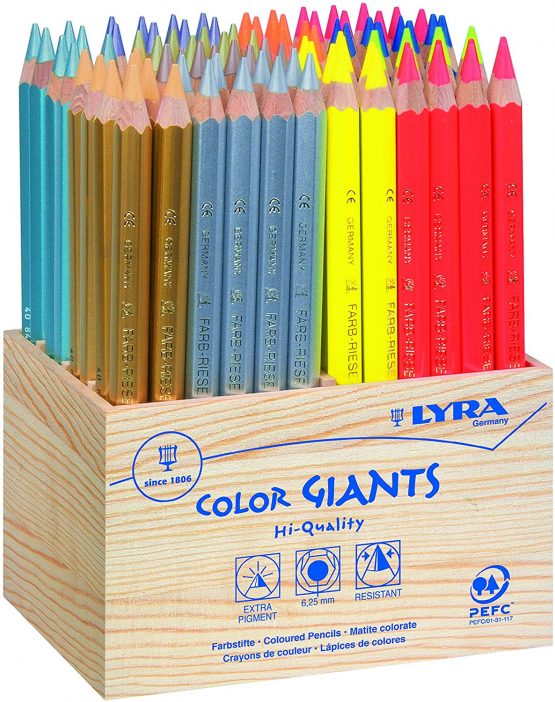 LYRA 3942962 Giant Colour Crayons Metallic + Neon Painted in Wooden Display 96 Pencils