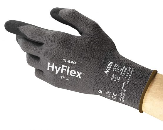 Ansell HyFlex 11-840 Professional Work Gloves, Resistant Mechanical Gloves with Patented Technologies, Multi-Purpose Gloves, Assembly, Mechanics, Industrial, Men Women, Black, Size XL (12 Pairs)