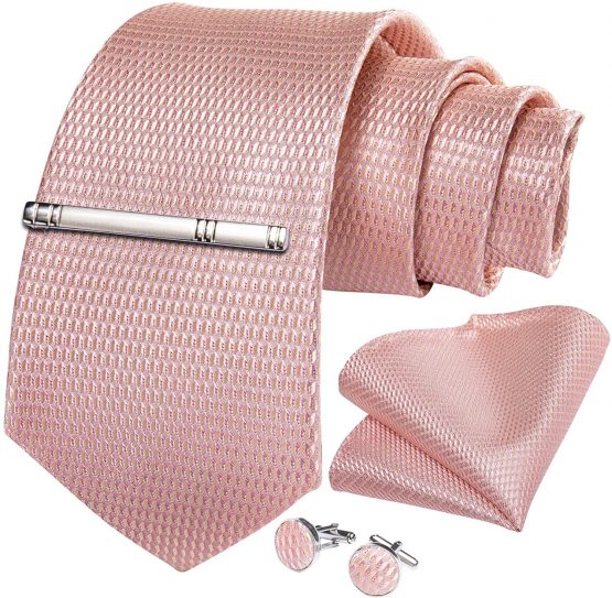 DiBanGu Men's Necktie Solid Silk Tie and Pocket Square Wedding Tie Cufflinks Set Formal